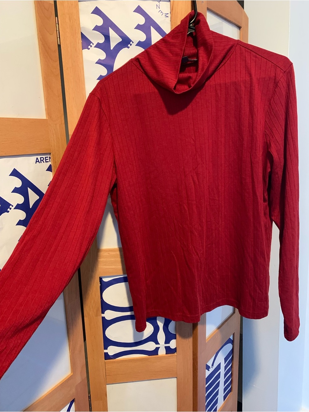 Women's Ribbed Turtleneck Long Sleeve Top - Deep Red